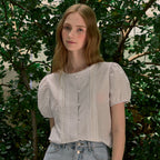 NONLOCAL Ellie Lace Pintuck Stripe Blouse - Light Blue