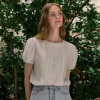 NONLOCAL Ellie Lace Pintuck Stripe Blouse - Light Blue