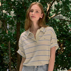 NONLOCAL Multi Stripe Over-fit Collar T-shirt - Cream Yellow