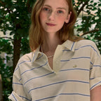 NONLOCAL Multi Stripe Over-fit Collar T-shirt - Cream Yellow