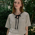 NONLOCAL Ribbon Stripe Puff Sleeve T-shirt - Black