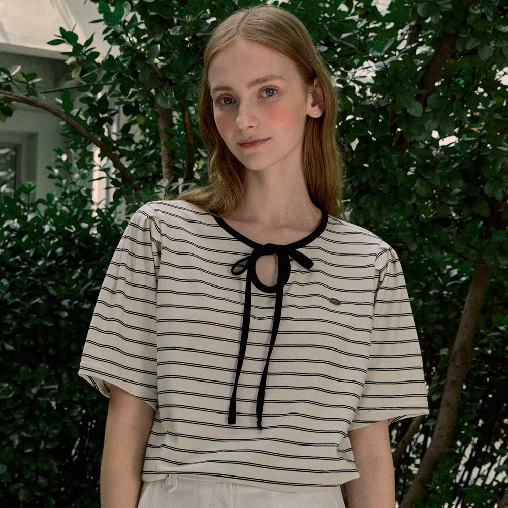 NONLOCAL Ribbon Stripe Puff Sleeve T-shirt - Black