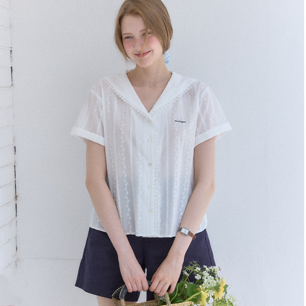 OUR HOPE Atelier Marine Collar Blouse - White