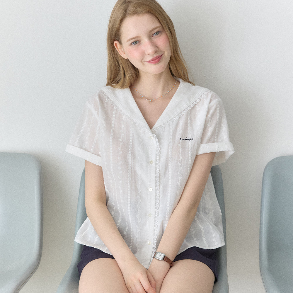 OUR HOPE Atelier Marine Collar Blouse - White