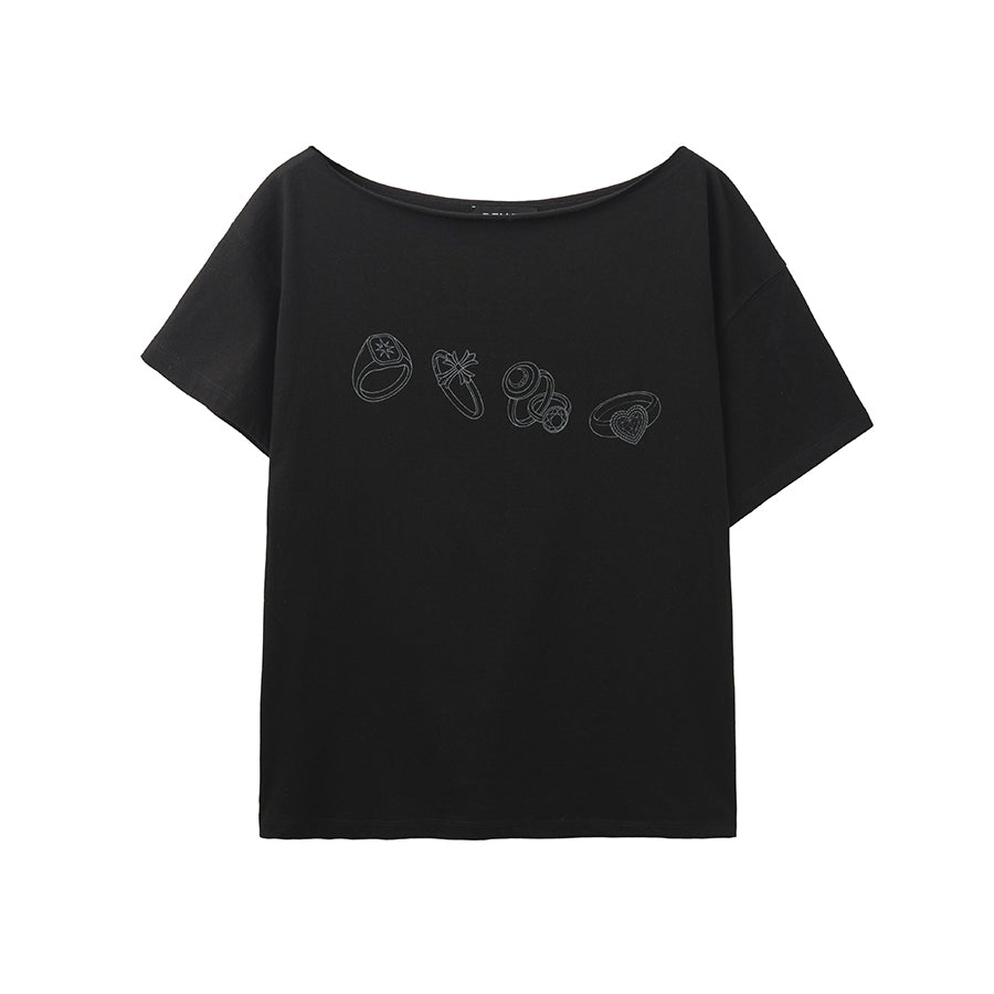 RENSE Ring Graphic One Shoulder Tee Black