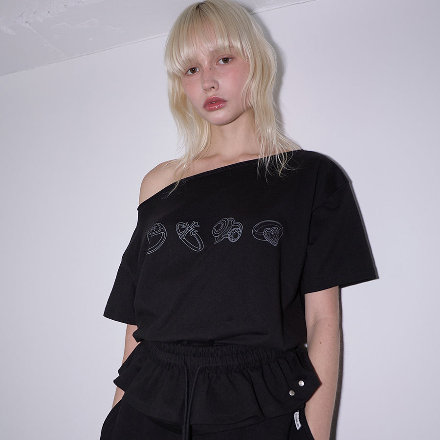 RENSE Ring Graphic One Shoulder Tee Black