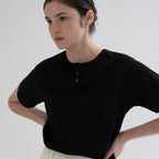 THE MITTEN [6th] Button half t-shirt (black)