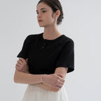 THE MITTEN [6th] Button half t-shirt (black)