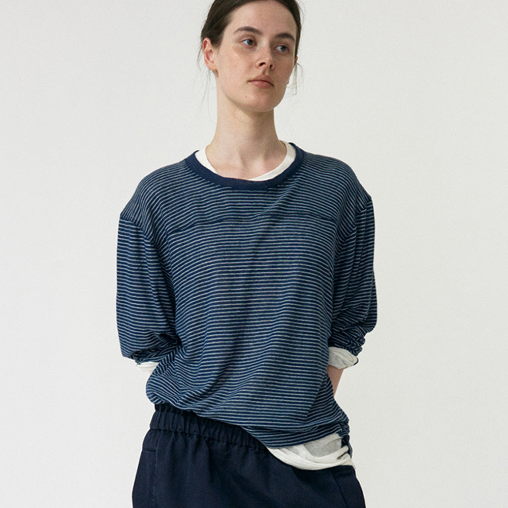 Nothing written Round long sleeve t-shirt (Blue stripe)