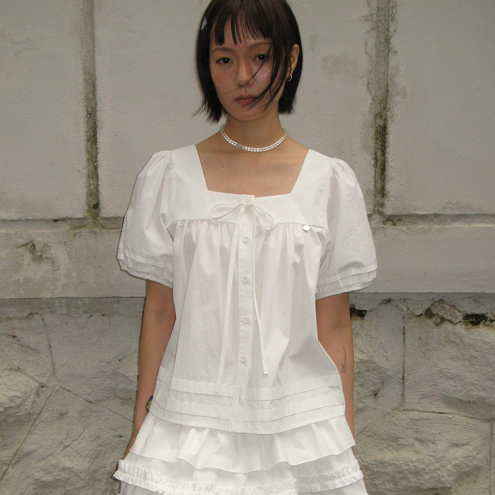RONRON TIE DETAIL BUTTON BLOUSE WHITE