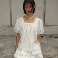 RONRON TIE DETAIL BUTTON BLOUSE WHITE