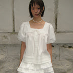 RONRON TIE DETAIL BUTTON BLOUSE WHITE