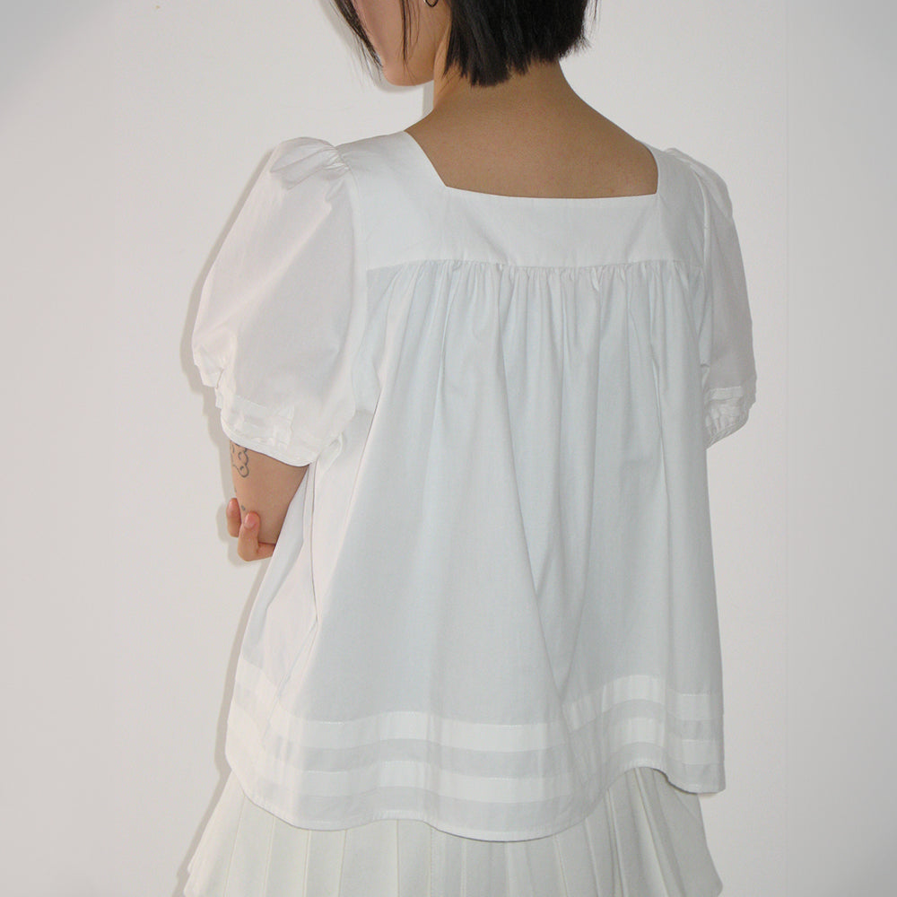 RONRON TIE DETAIL BUTTON BLOUSE WHITE
