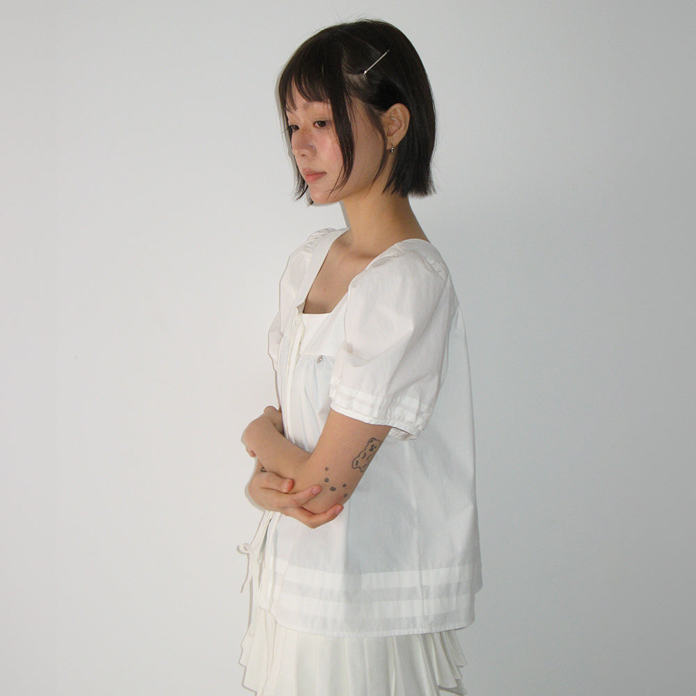 RONRON TIE DETAIL BUTTON BLOUSE WHITE
