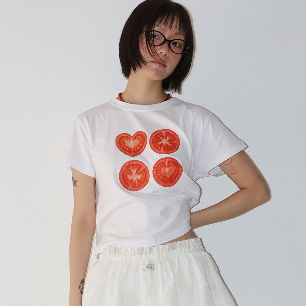 RONRON SLICED TOMATO CROP T SHIRT WHITE