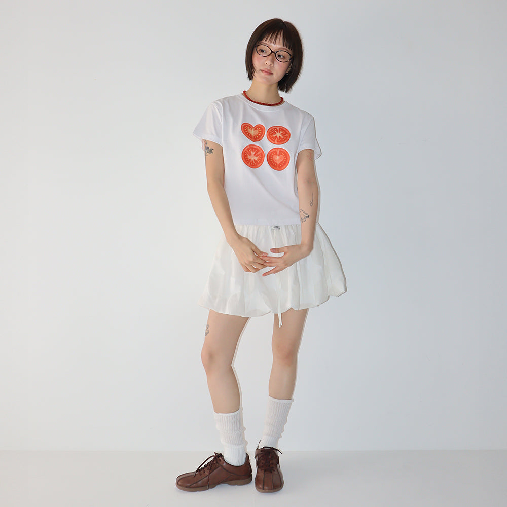 RONRON SLICED TOMATO CROP T SHIRT WHITE