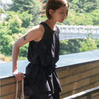 STEP AROUND Tucked strap tunic blouse_BLACK
