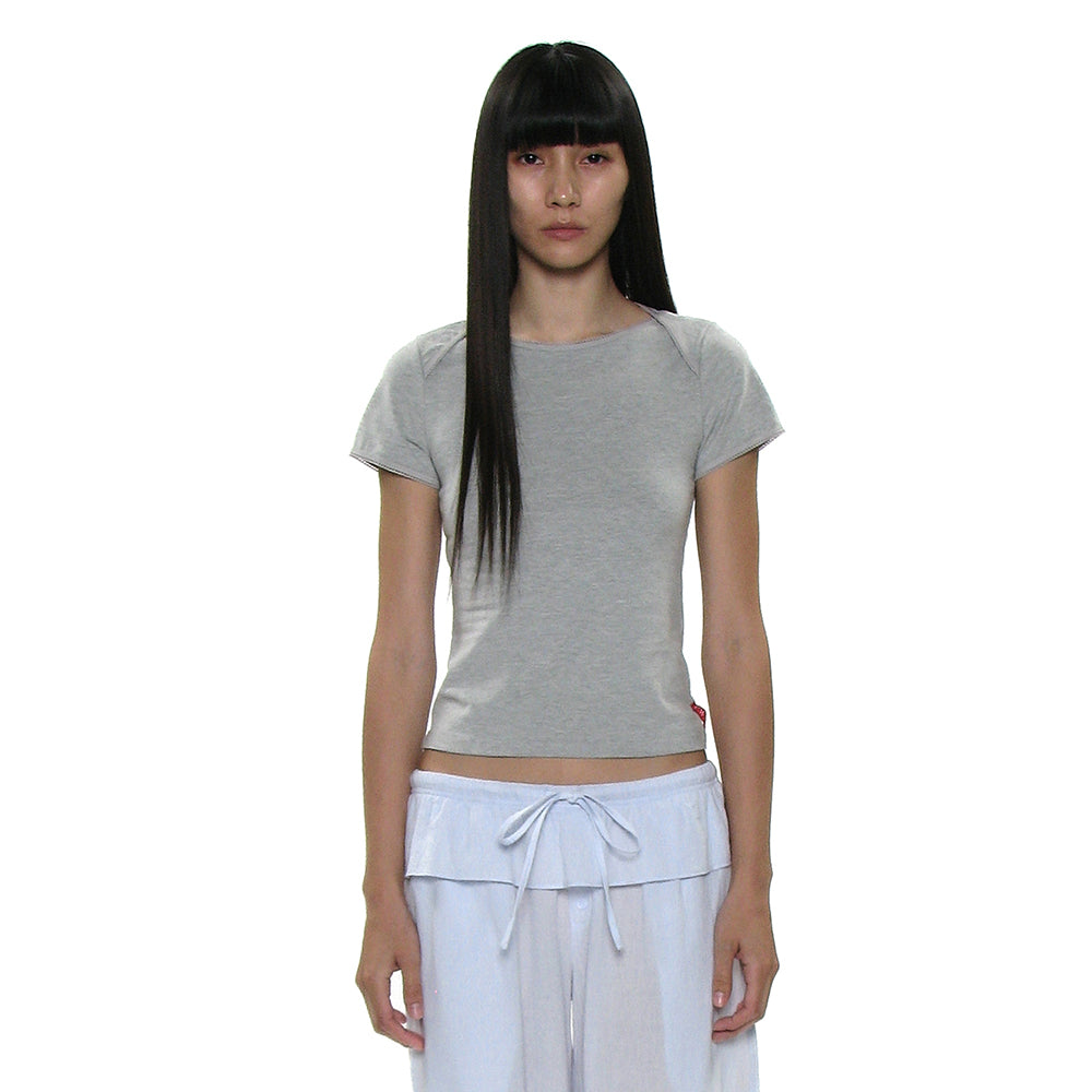 PARTIMENTO WOMEN PWC WRAP BOAT NECK LACE TRIM TEE_8COLOR