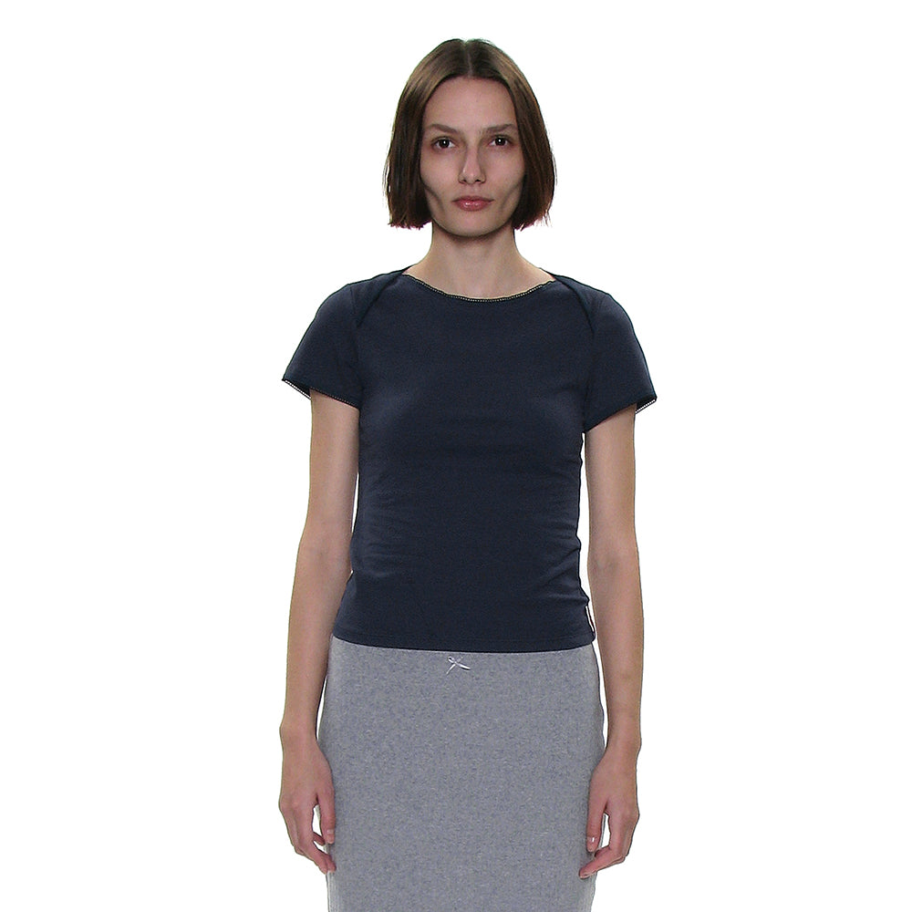 PARTIMENTO WOMEN PWC WRAP BOAT NECK LACE TRIM TEE_8COLOR