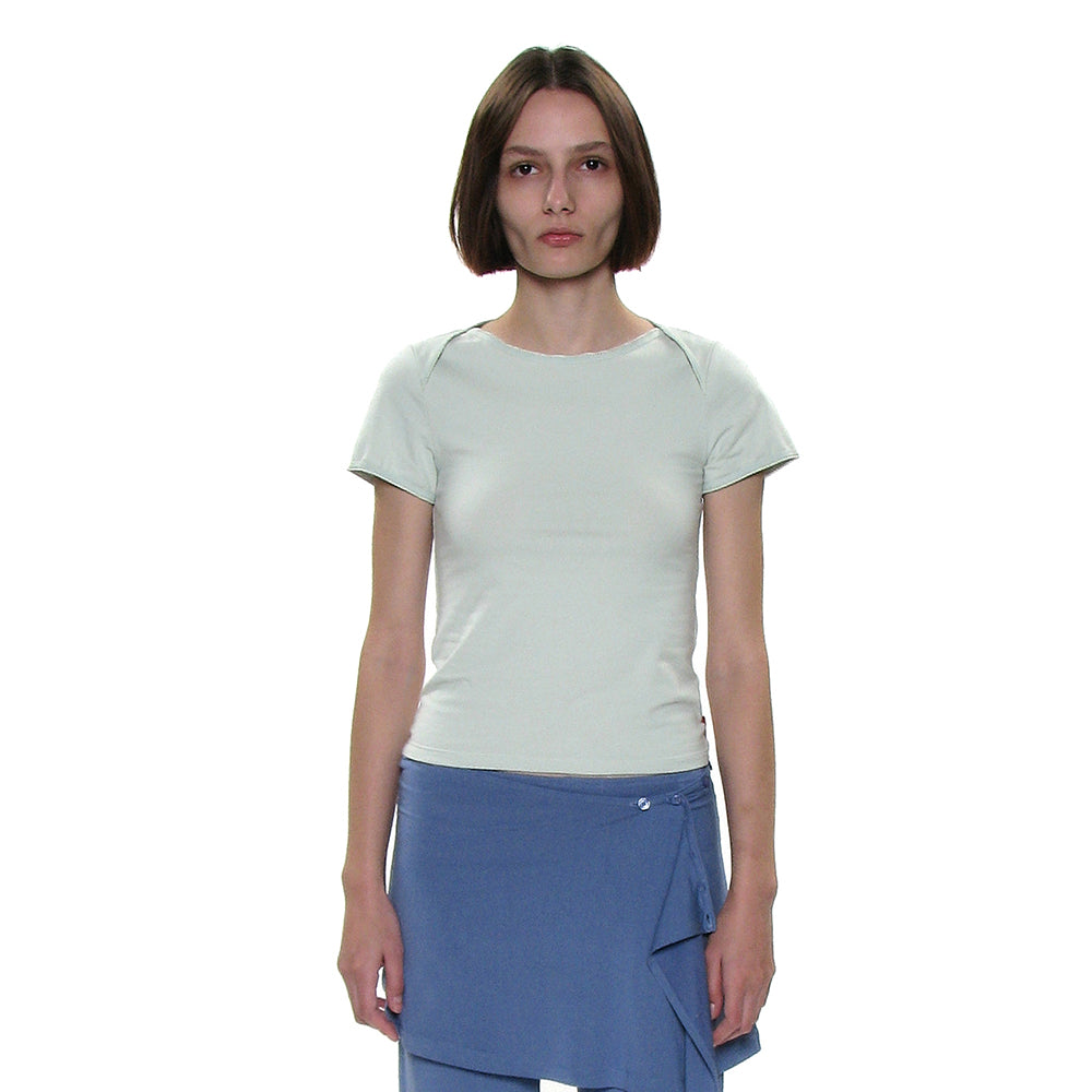 PARTIMENTO WOMEN PWC WRAP BOAT NECK LACE TRIM TEE_8COLOR