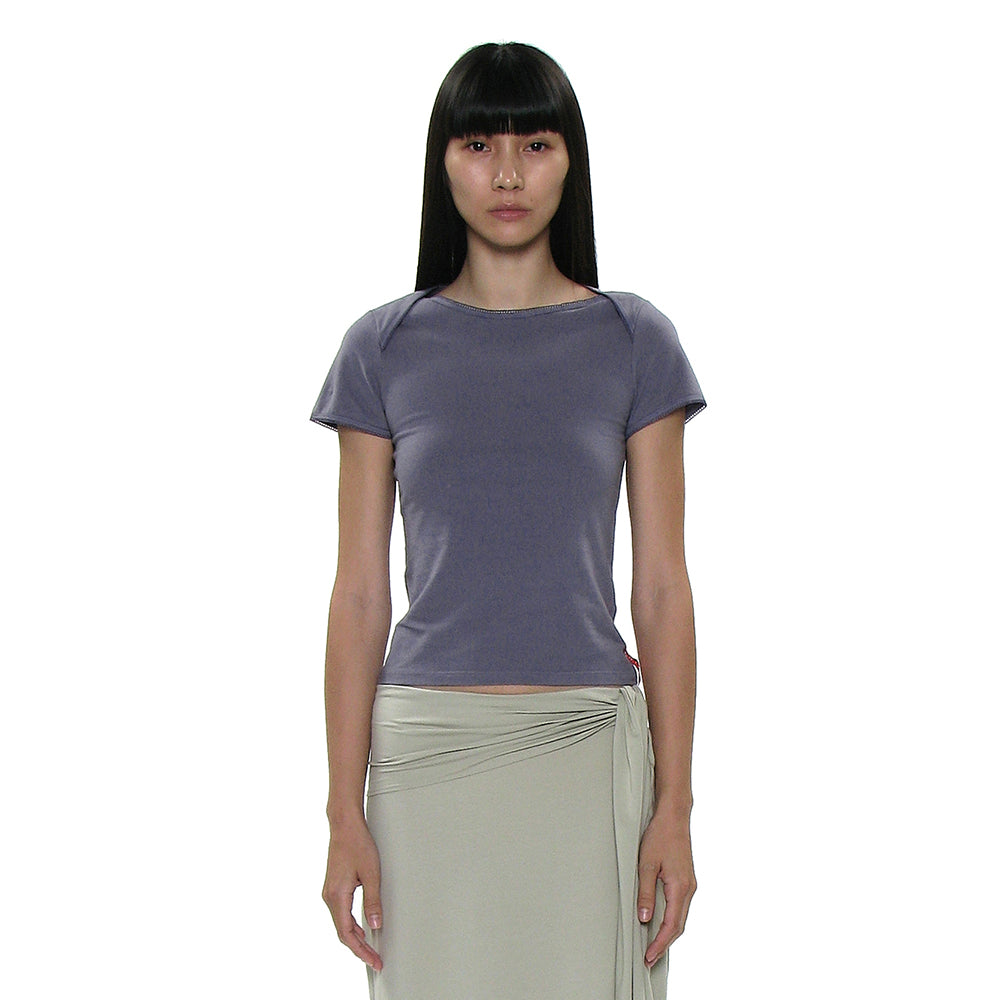 PARTIMENTO WOMEN PWC WRAP BOAT NECK LACE TRIM TEE_8COLOR