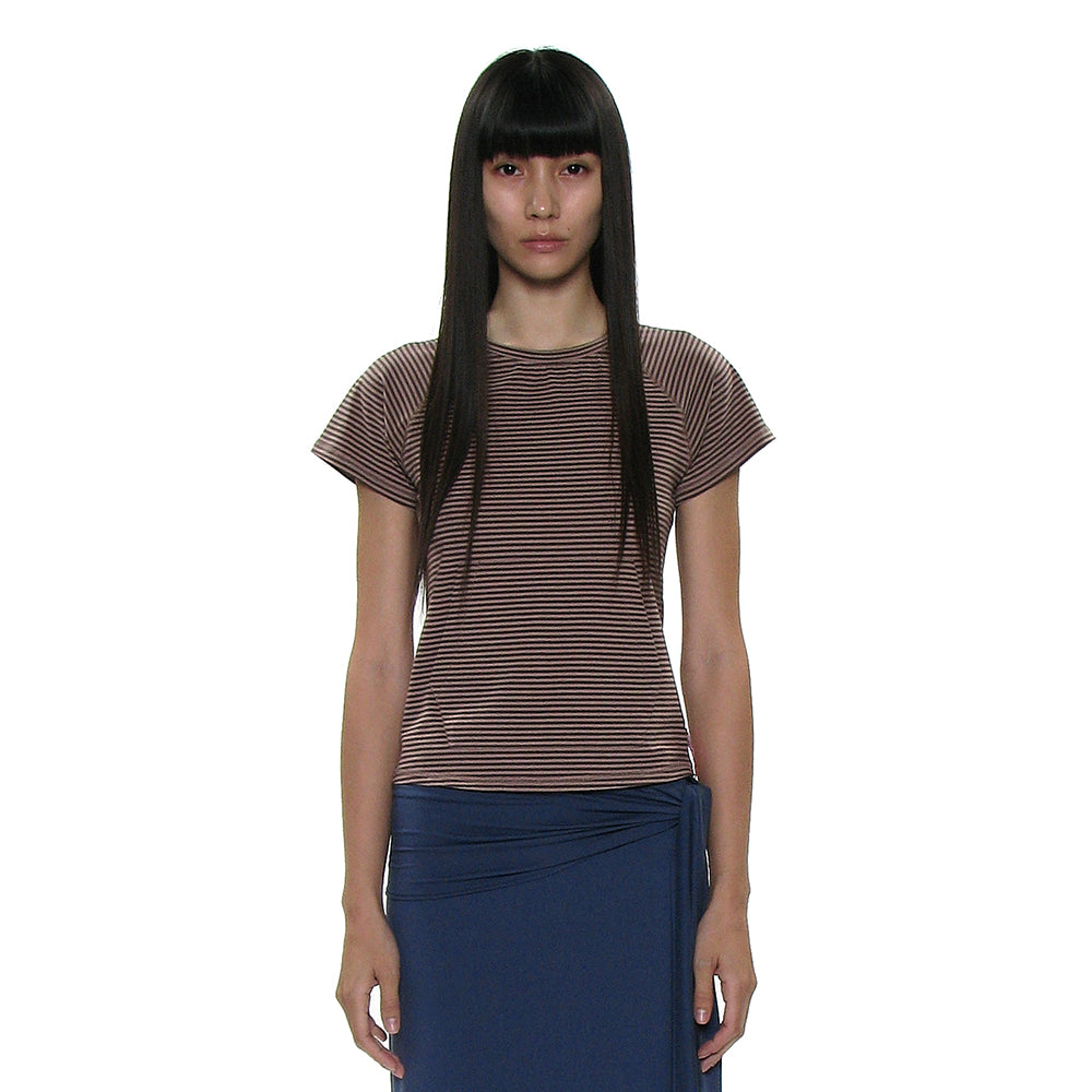 PARTIMENTO WOMEN PWC STRIPE POCKET SHORT SLEEVE TEE_MOCHA