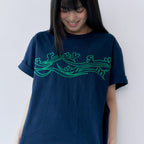-rysm Wave embroidery t-shirt - Navy