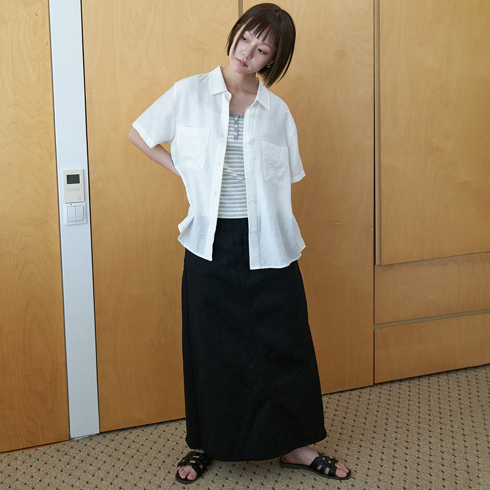 STEP AROUND Half sleeves silky shirts_IVORY