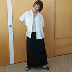 STEP AROUND Half sleeves silky shirts_IVORY