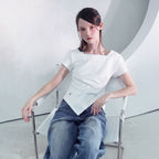 VIVACIOUS Elegant Side Tuck Short T-shirt BLACK