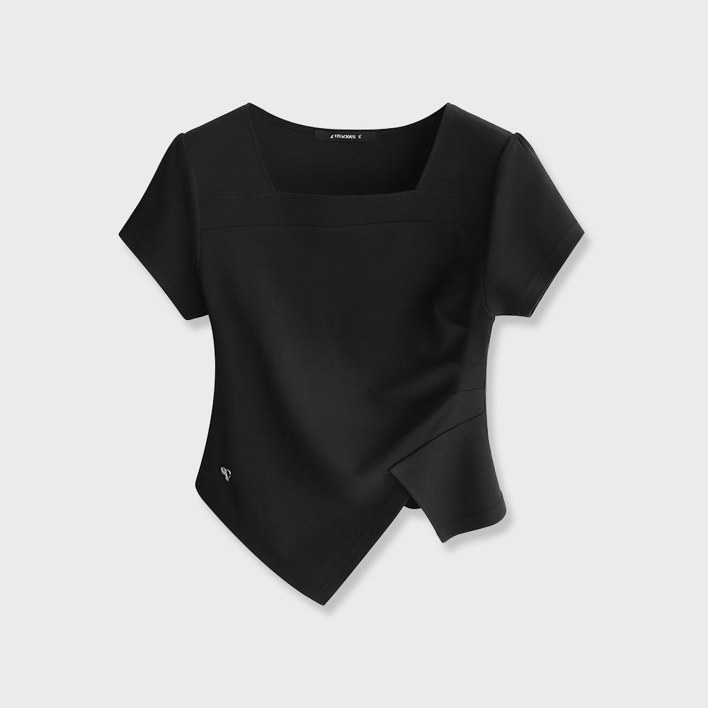 VIVACIOUS Elegant Side Tuck Short T-shirt BLACK