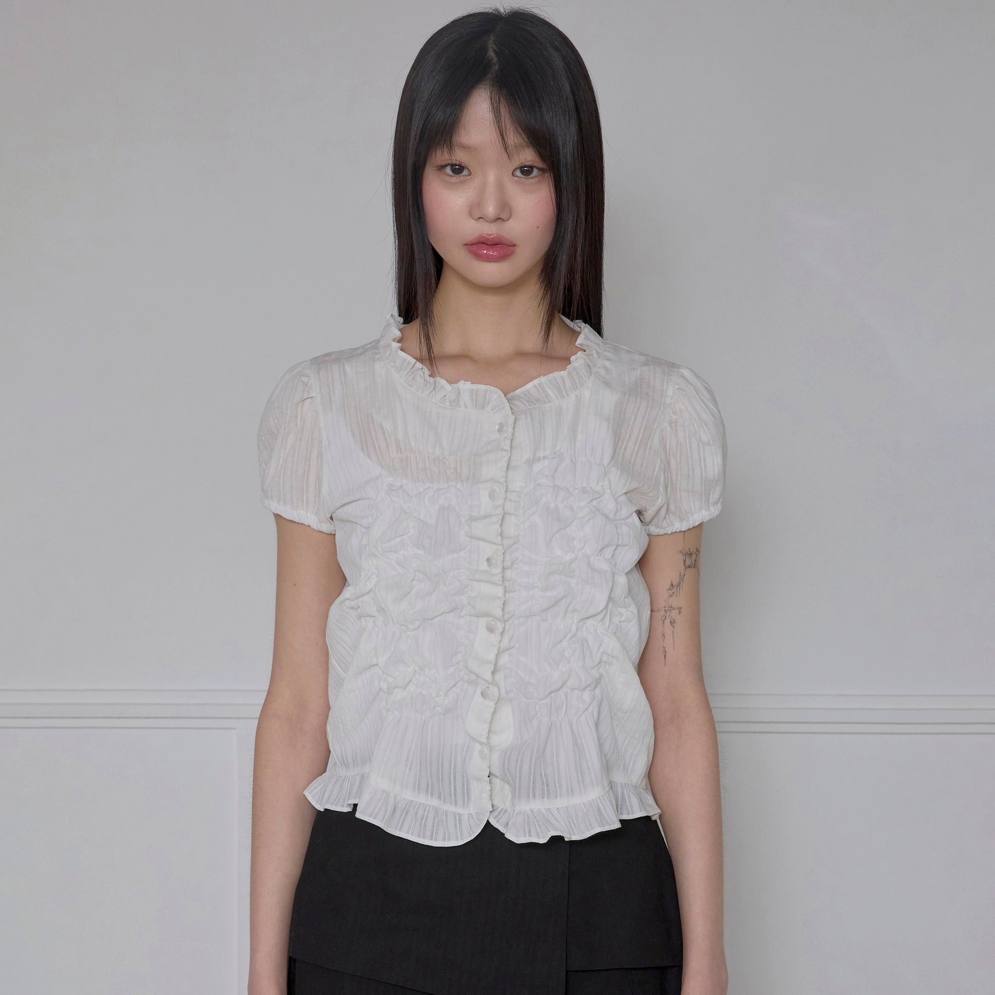 FLAREUP Saya Frill Puff Blouse (FL-180_White)