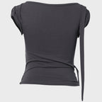 FLAREUP Asymmetrical Draped Strap Roll-Up T-Shirt (FL-170_Charcoal)