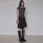 FLAREUP Asymmetrical Draped Strap Roll-Up T-Shirt (FL-170_Charcoal)