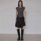 FLAREUP Asymmetrical Draped Strap Roll-Up T-Shirt (FL-170_Charcoal)