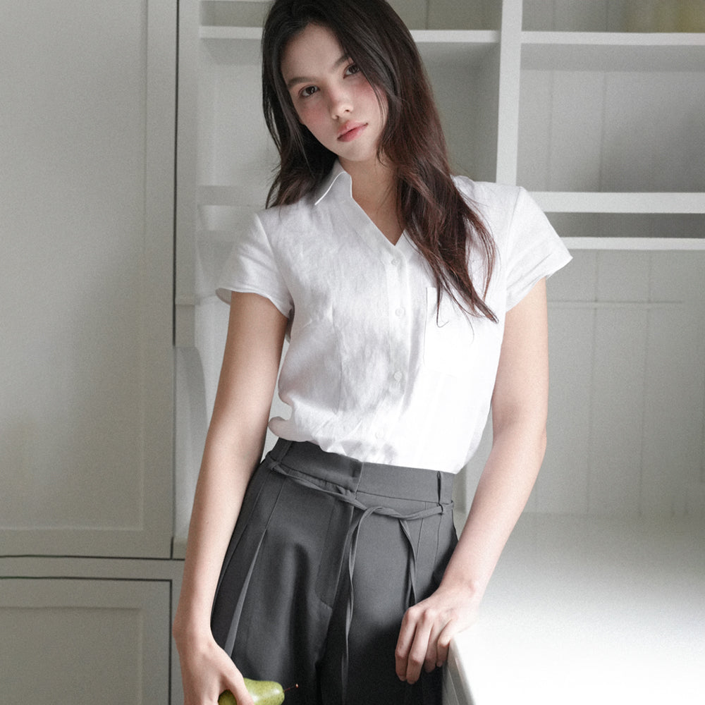 PREP FOR THE [2nd] Puree linen V half shirt (white)