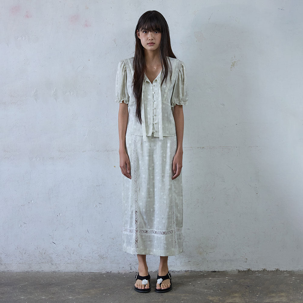 HOKUSPOKUS [5th] Pearl Dot Tie Blouse_Ecru