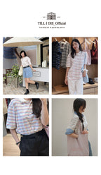 TILLIDIE Striped collar t-shirt TISU04TS01_Pink