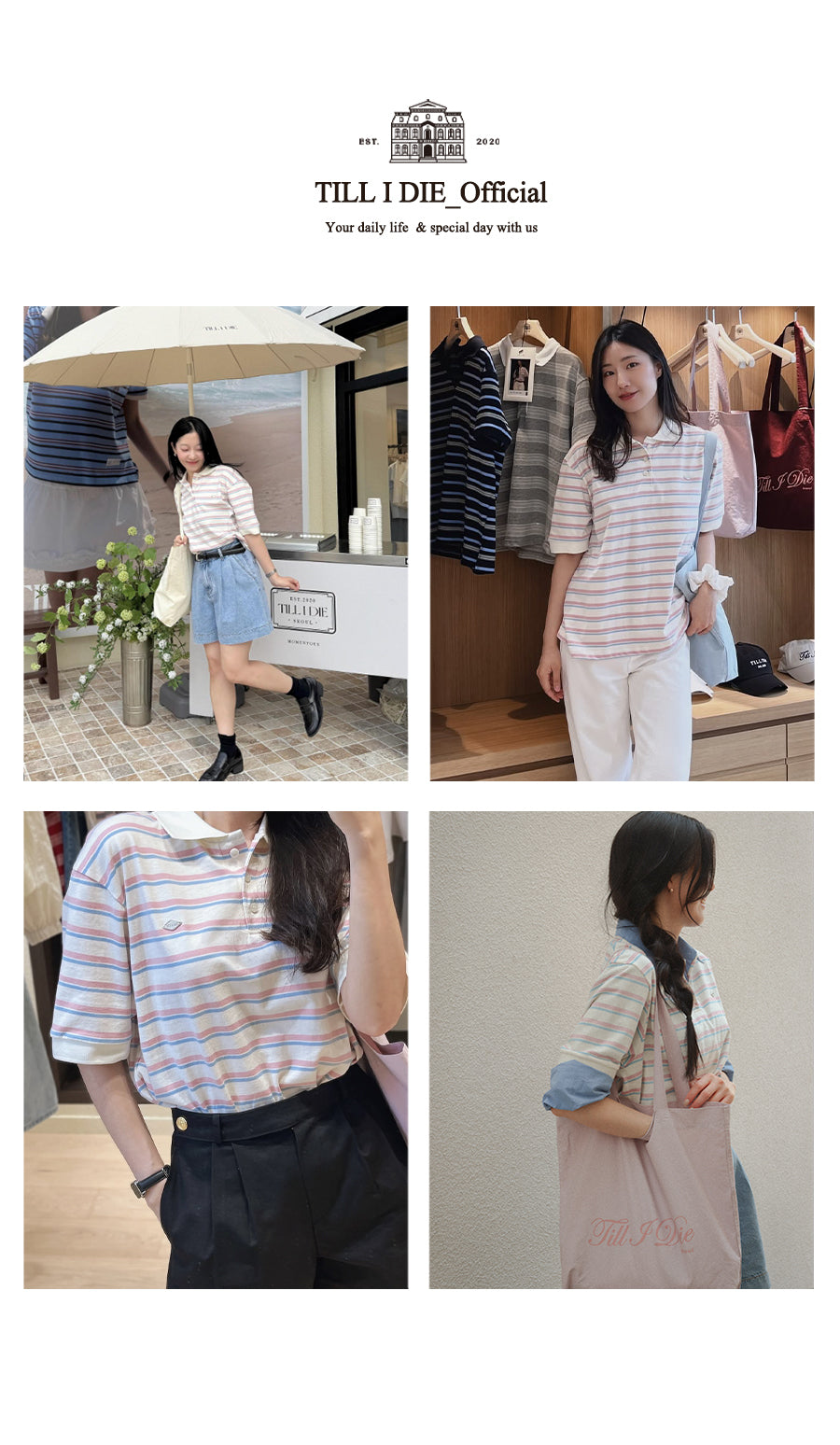 TILLIDIE Striped collar t-shirt TISU04TS01_Pink
