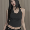 KHAKIPOINT Damage Stud Halter Top (charcoal)