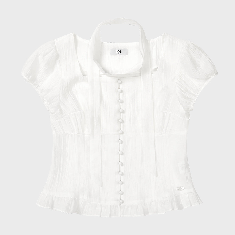ILLIGO Ribbon tie square neck blouse white