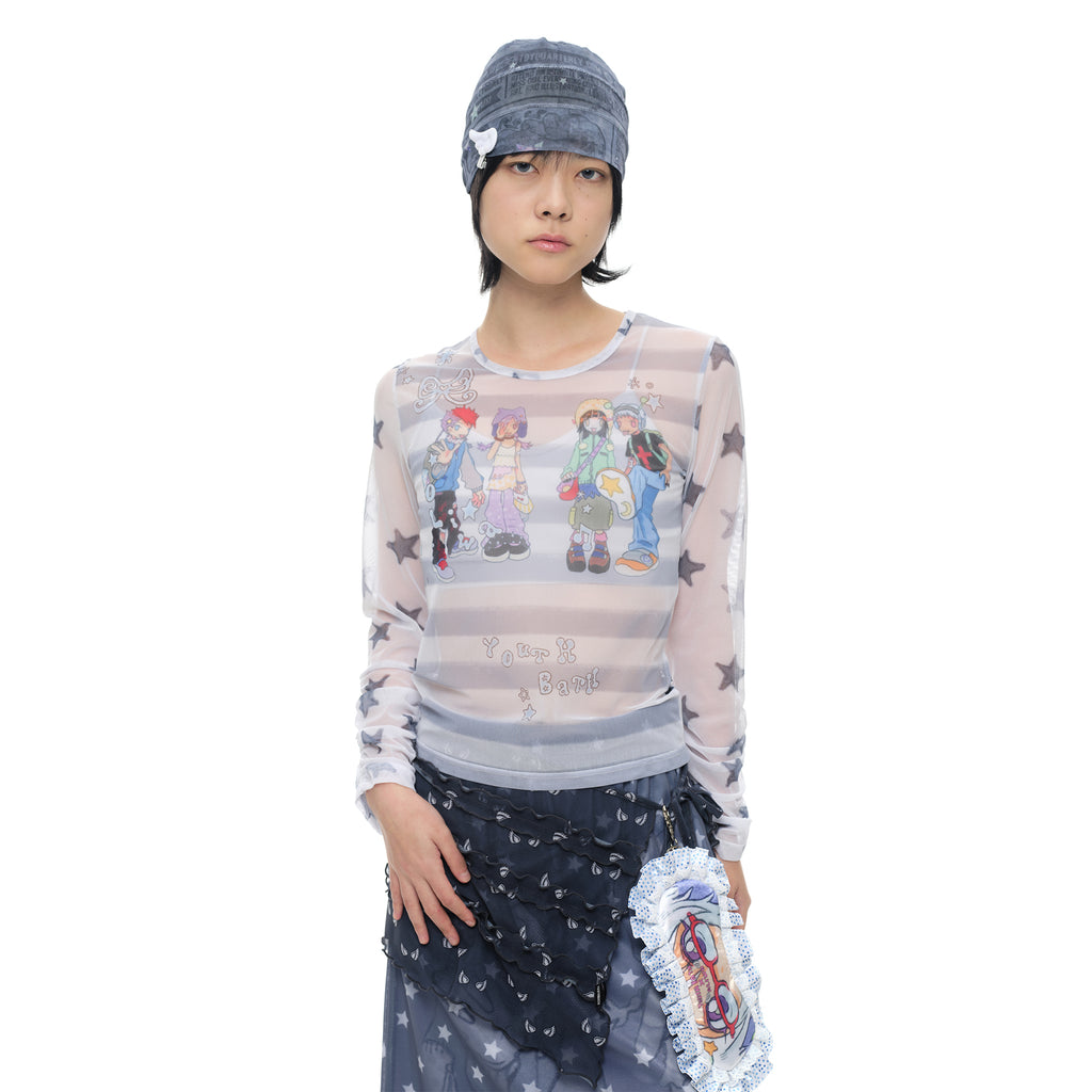 YOUTHBATH YB x Oliwa Mesh Graphic Stripe Top