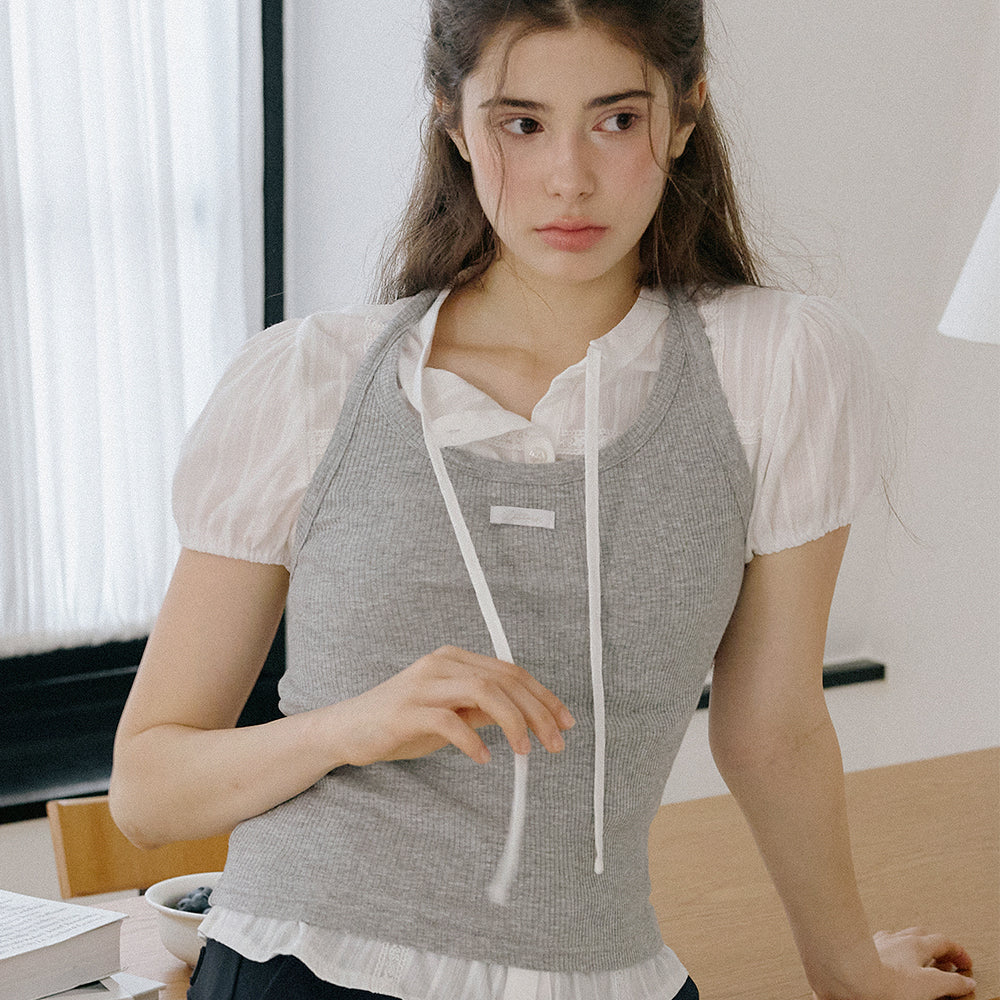 LETTER FROM MOON Letters Label Halterneck Top (Grey)