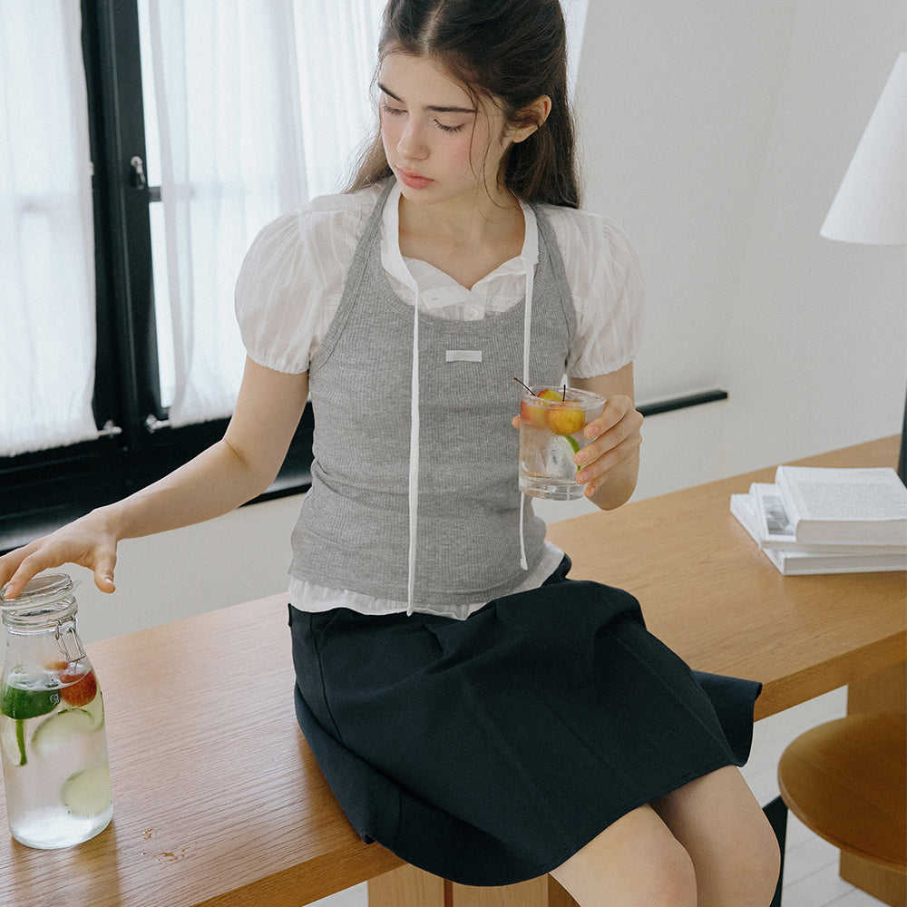 LETTER FROM MOON Letters Label Halterneck Top (Grey)