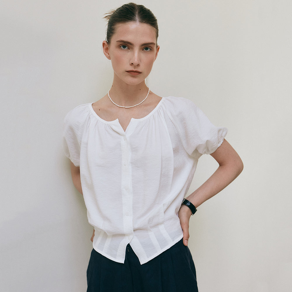 YAN 13 for women DRAWSTRING SHIRRING BLOUSE_SKY BLUE