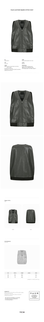 YCH FAUX LEATHER SQURE STITCH VEST GREY (W24VT3011GY)