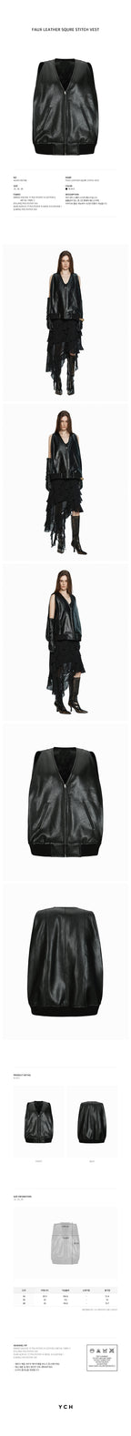 YCH FAUX LEATHER SQURE STITCH VEST BLACK (W24VT3011BK)