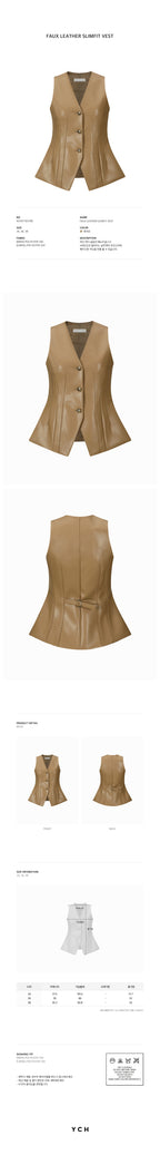 YCH FAUX LEATHER SLIMFIT VEST BEIGE (W24VT3021BE)