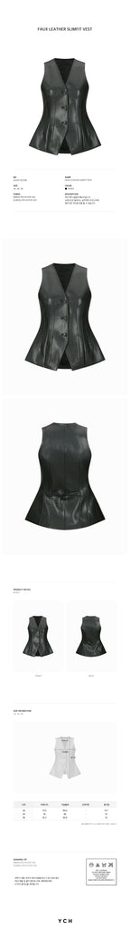 YCH FAUX LEATHER SLIMFIT VEST BLACK (W24VT3021BK)