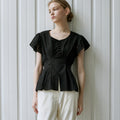 OURCOMOS comos 1143 pintuck shirring tie blouse (black)